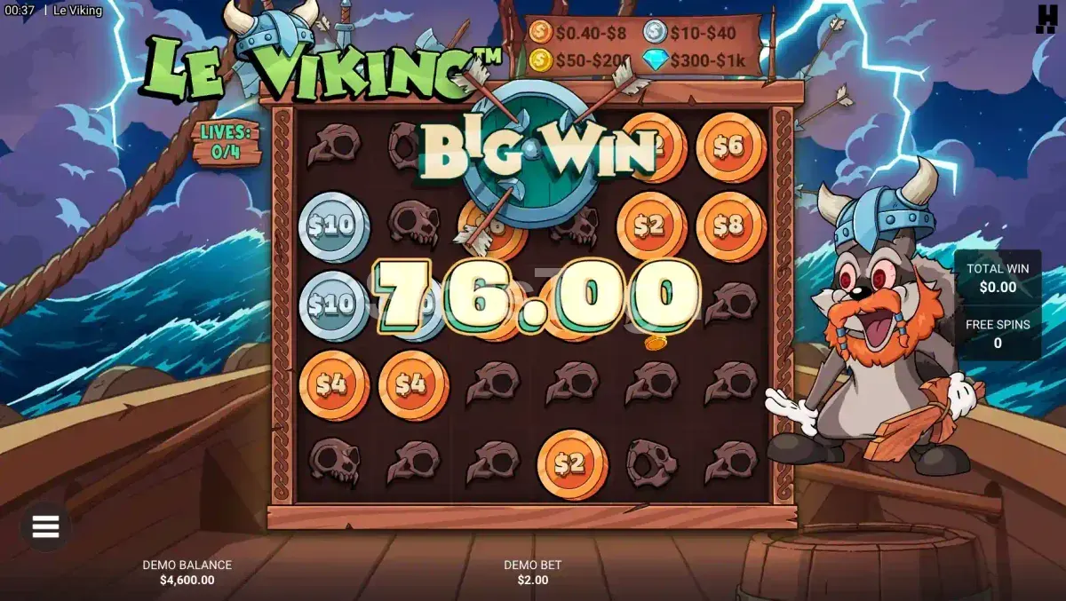 Grande vitória na slot Le Viking com o guaxinim Smokey comemorando
