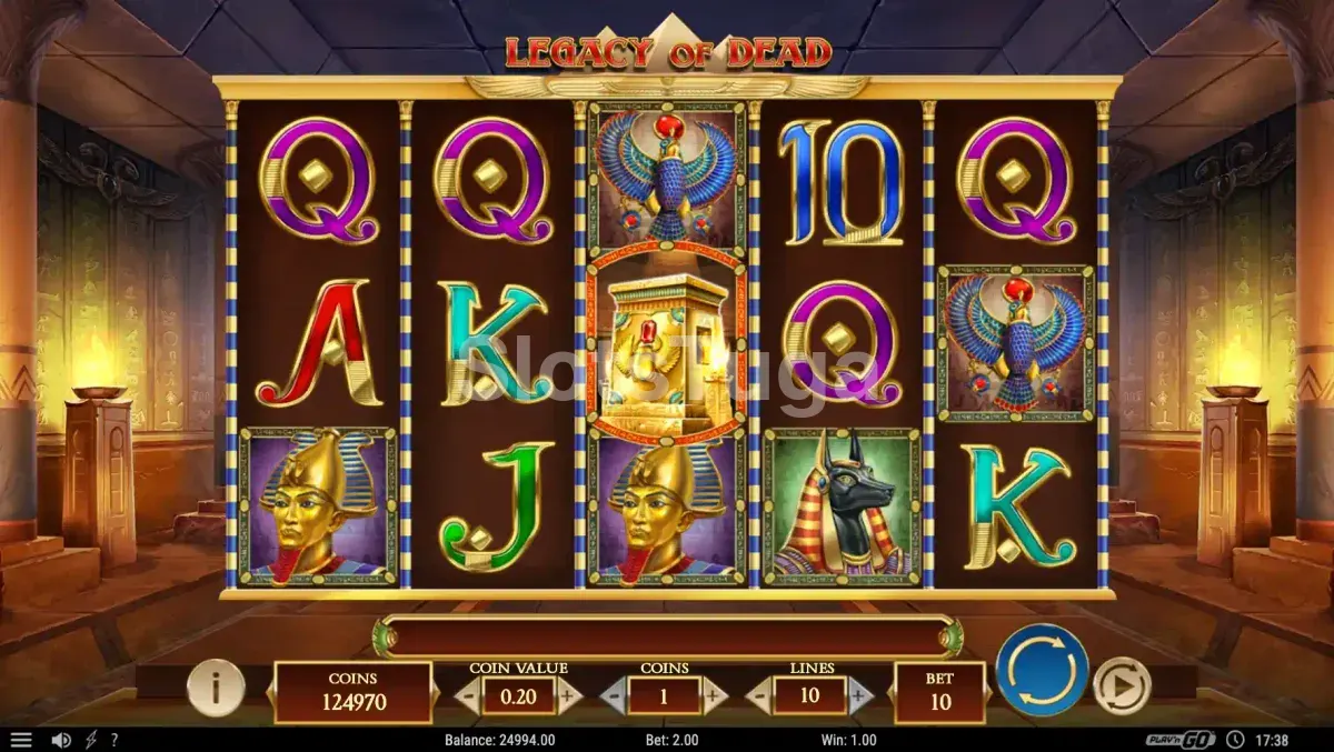 Símbolo scatter da slot Legacy of Dead ativando as rodadas grátis