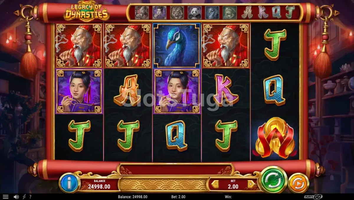 Tela principal do jogo Legacy of Dynasties com tema asiático