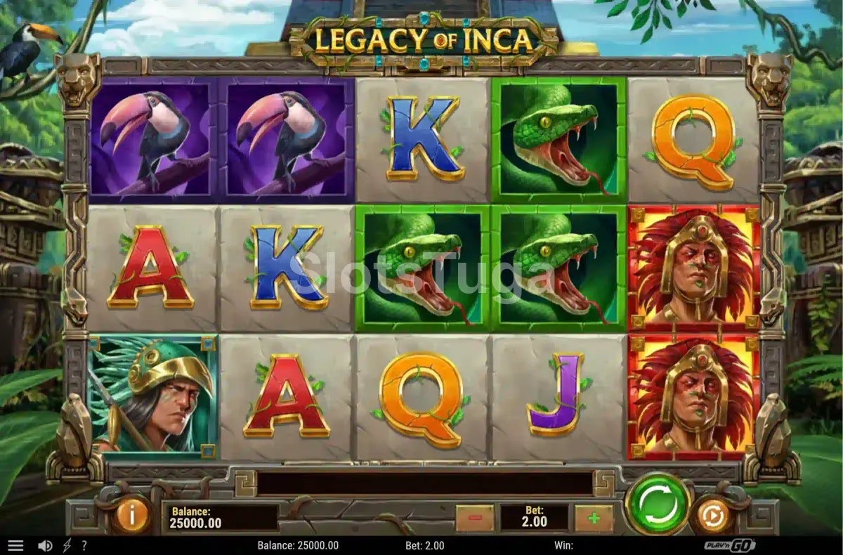 Segunda tela do jogo base mostrando combinações vencedoras na Legacy of Inca