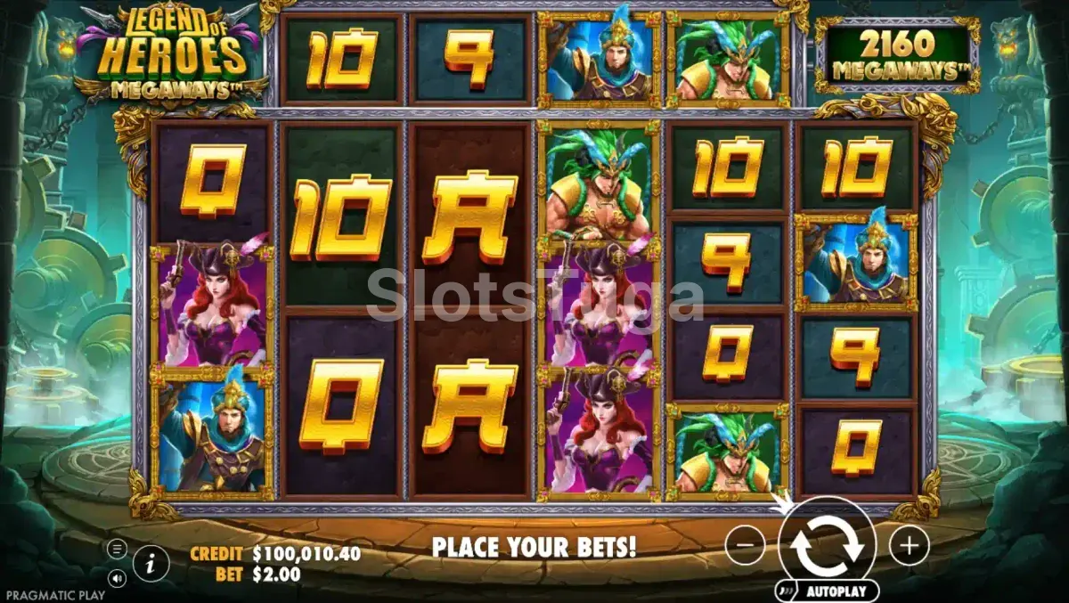 Segunda tela do jogo base do Legend of Heroes Megaways com Wilds ativos