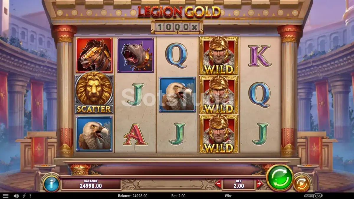 Tela principal do slot Legion Gold com cenário romano