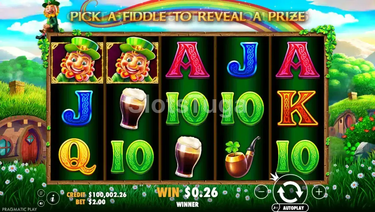 Segunda visão do jogo base da Leprechaun Song com combinação vencedora