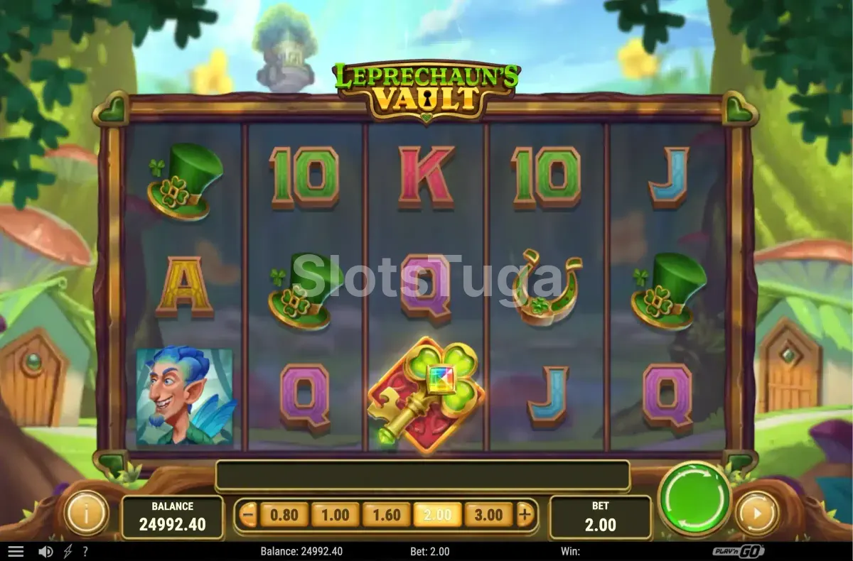 Segunda tela de jogo da Leprechaun's Vault mostrando combinações vencedoras