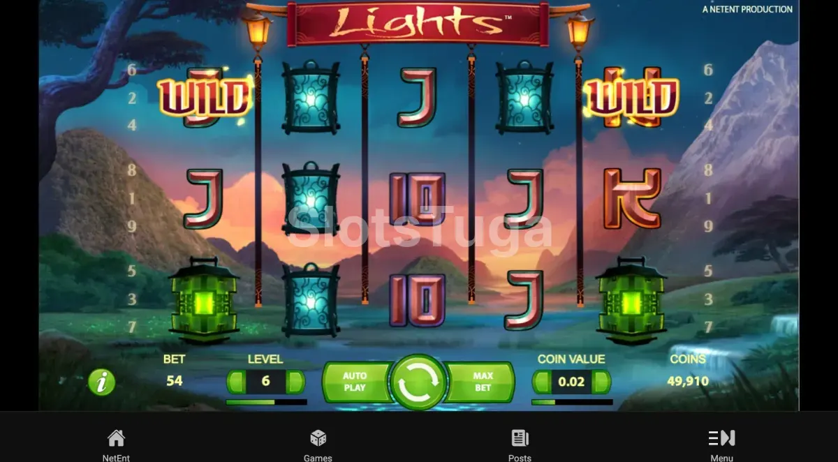Jogo base da slot Lights com rouleaux iluminados