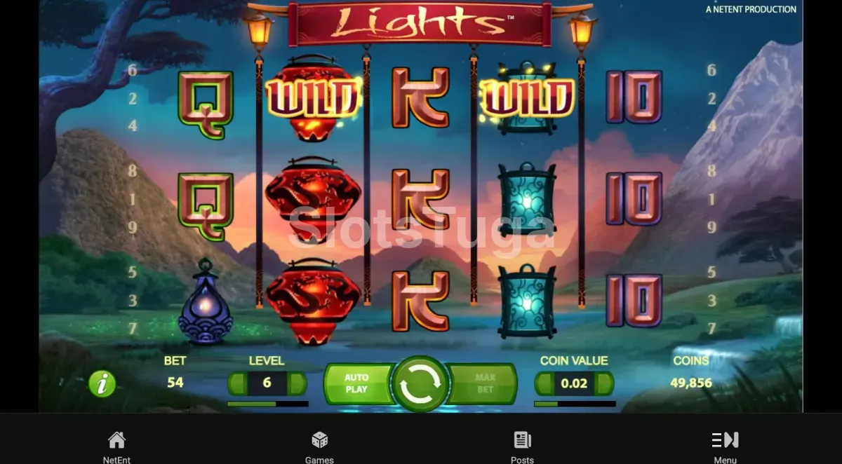Segunda visão do jogo base da slot Lights mostrando os rolos