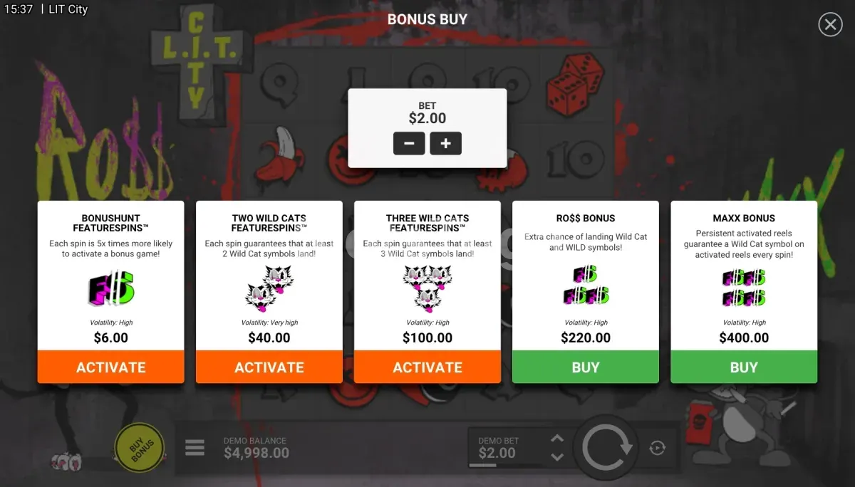 Ecrã de compra de bónus em LIT City