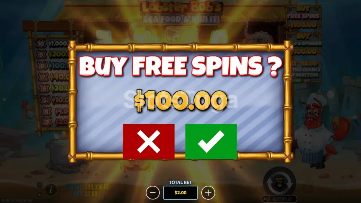 Tela de compra de bônus no Lobster Bob's Sea Food and Win It