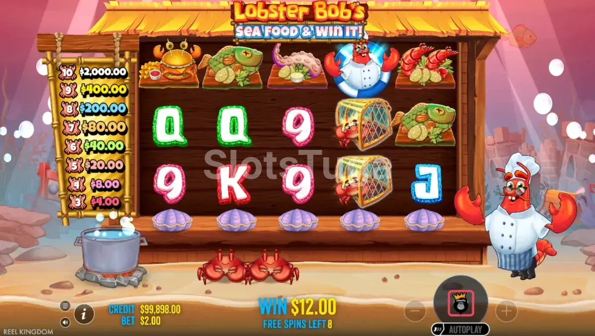 Rodadas grátis com multiplicador no Lobster Bob's Sea Food and Win It