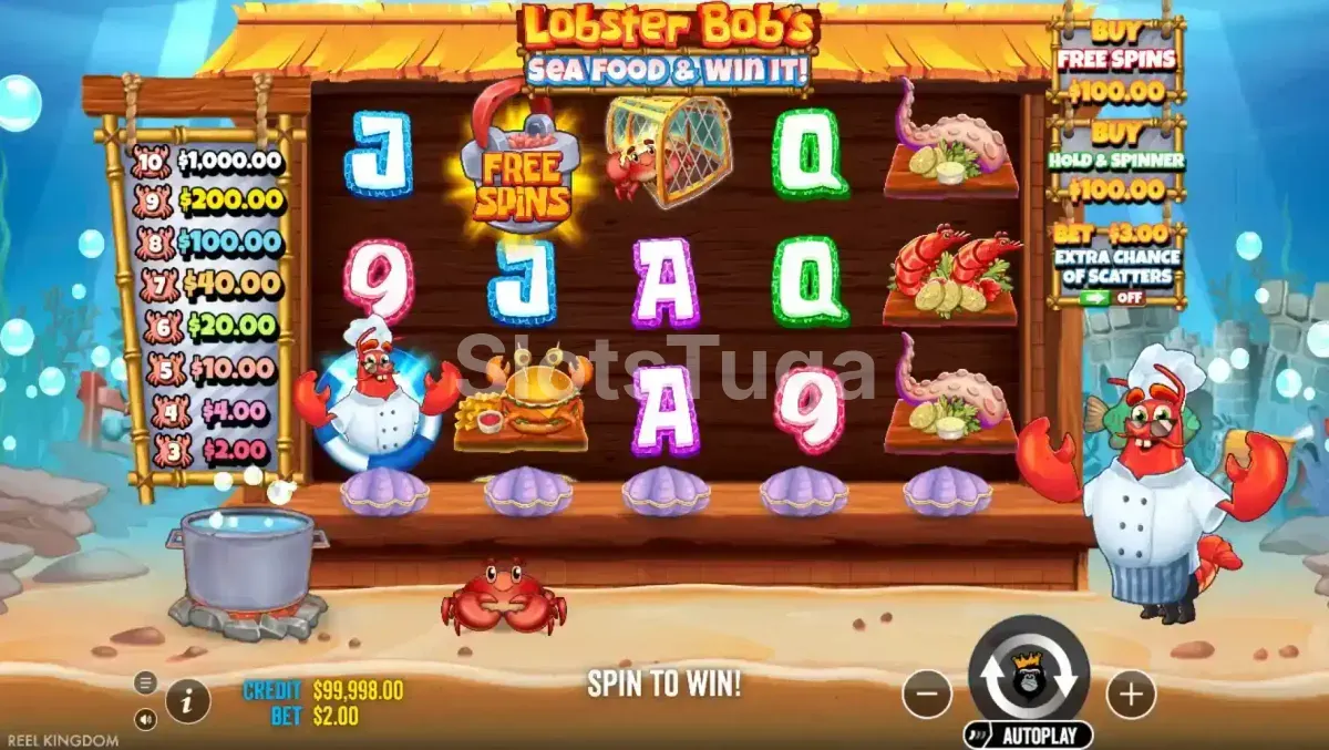 Jogo base do Lobster Bob's Sea Food and Win It com Bob vestido de chef