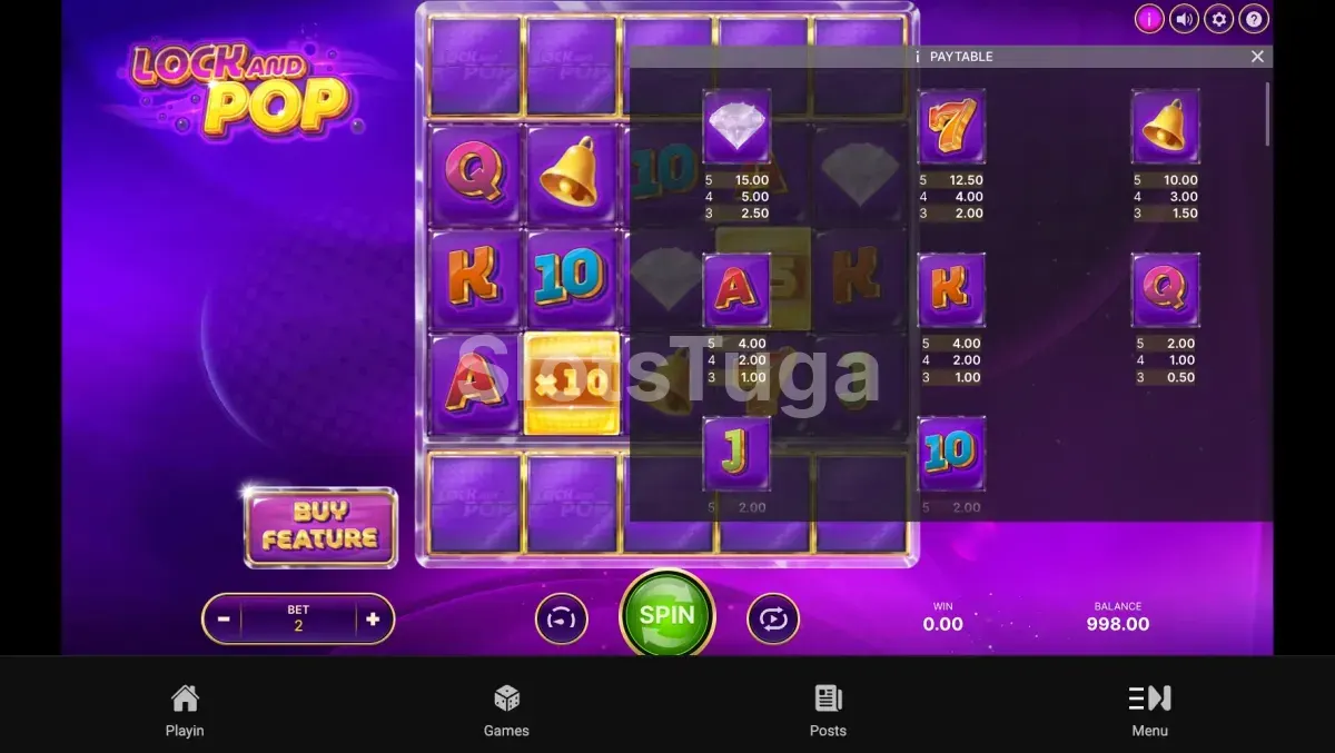 Tabela de pagamentos da slot Lock and Pop