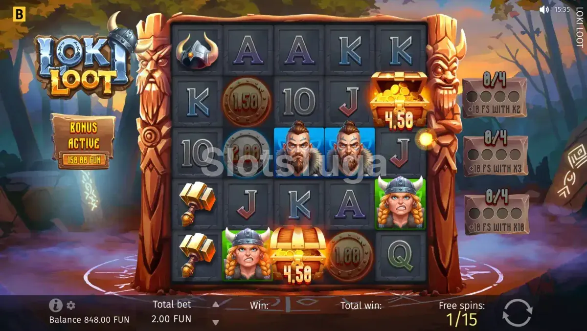 Rodadas grátis do Loki Loot com multiplicadores ativados