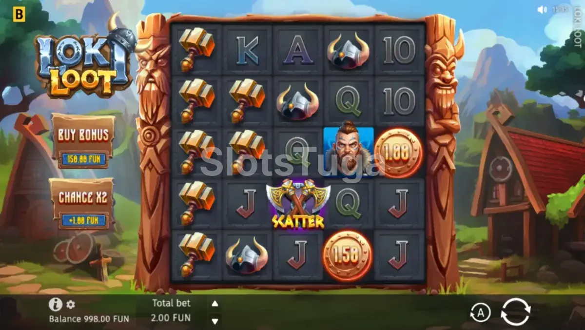 Jogo base do Loki Loot - rouleaux e símbolos nórdicos em ação
