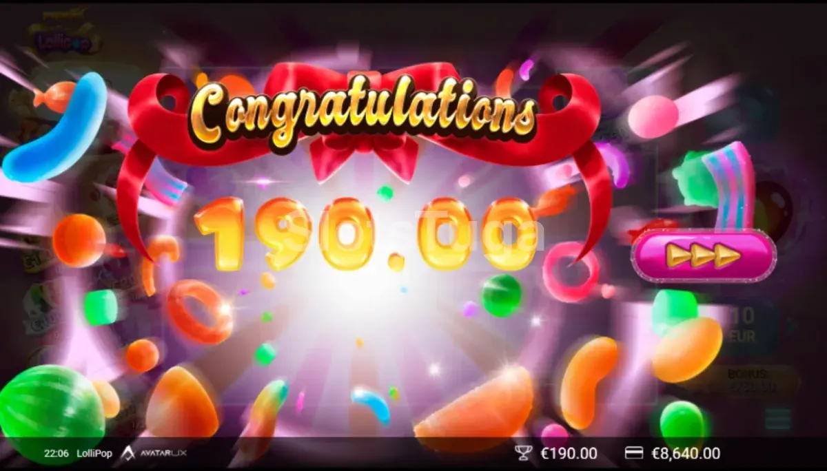 Big win explosivo na slot LolliPop com pirulitos em destaque na tela