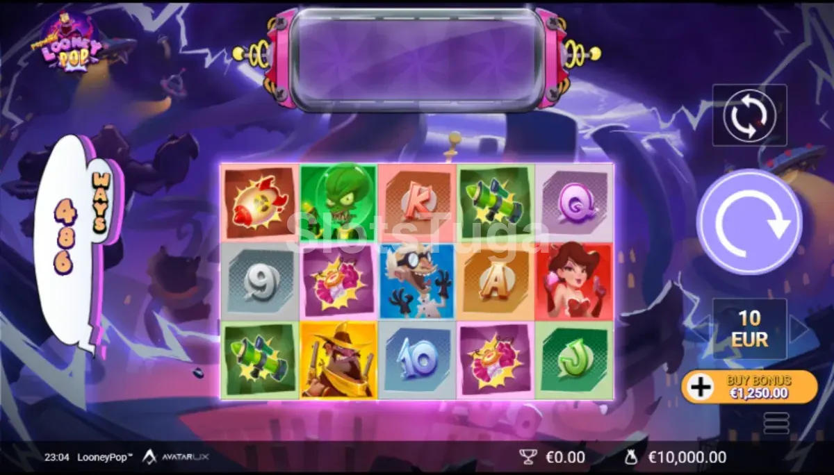 Tela principal do jogo LooneyPop com os rouleaux coloridos