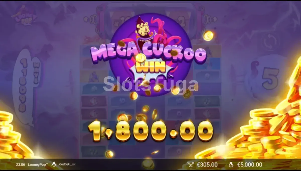 Grande vitória na LooneyPop com contador de prêmio exibido na tela