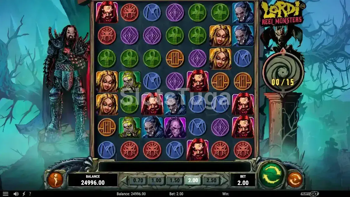 Segunda tela do jogo base da Lordi Reel Monsters com animações dos monstros ativas