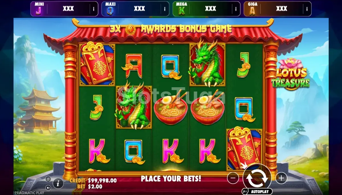 Jogo base de Lotus Treasure com símbolos Money na grelha