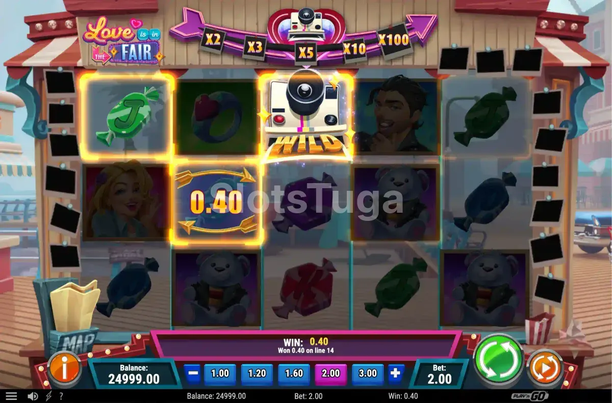 Segunda visão do jogo base de Love is in the Fair com wilds em ação