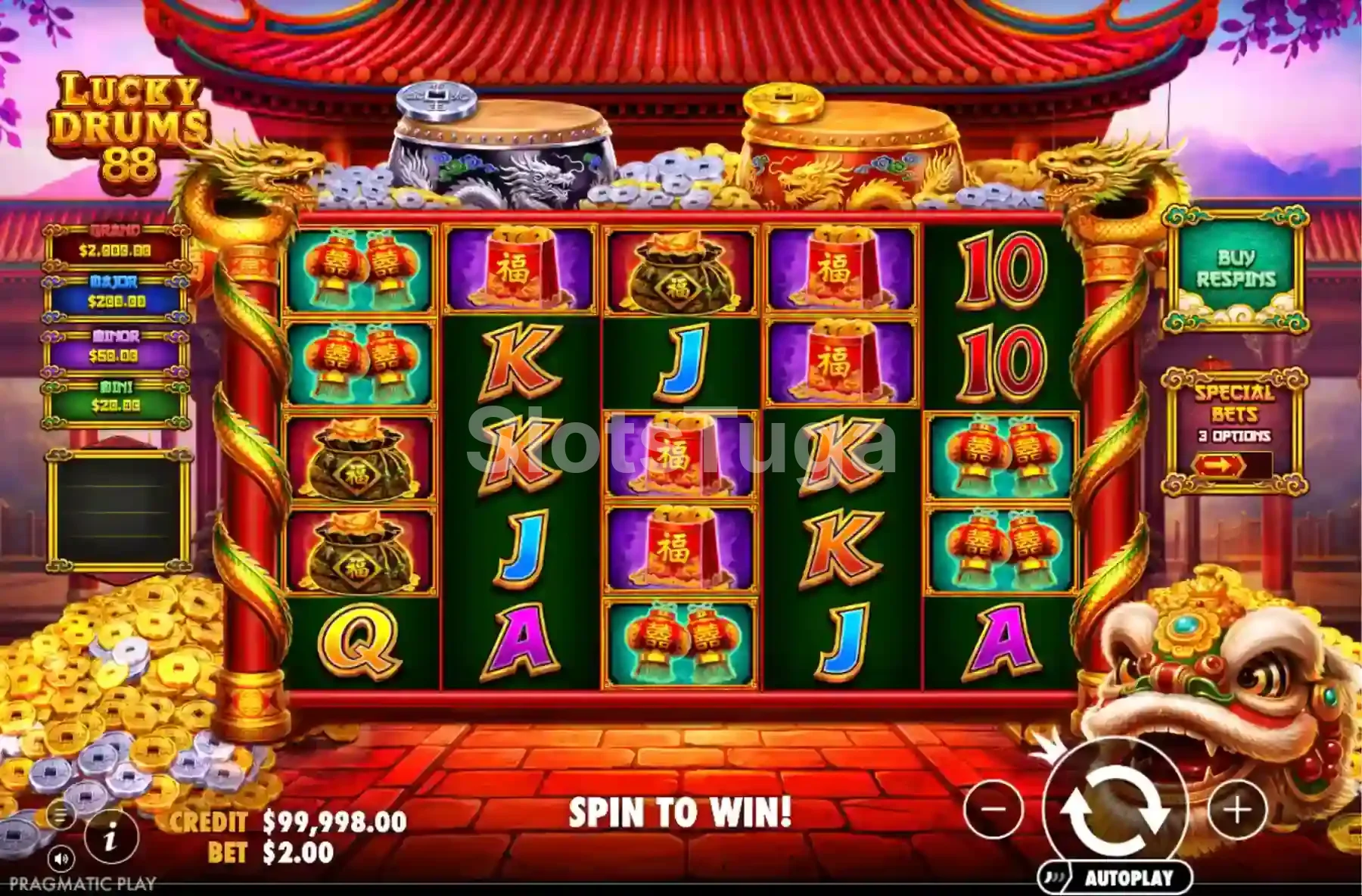 Grelha do jogo base de Lucky Drums 88