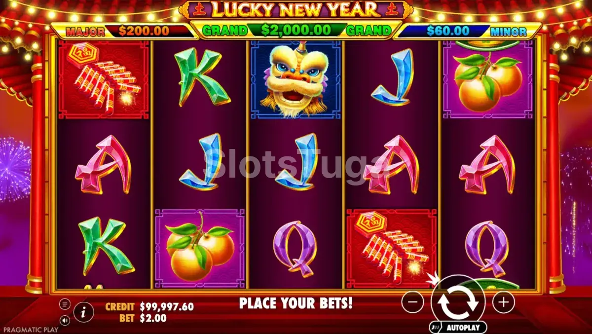 Segunda tela de jogo base da Lucky New Year da Pragmatic Play
