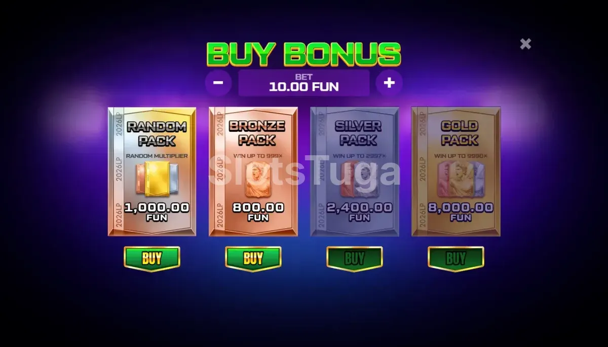 Tela de compra de bônus da Lucky Pack 2026 Cup com opções de pacotes