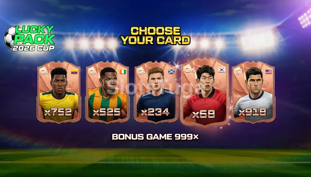 Rodada de bônus da Lucky Pack 2026 Cup com cartas reveladas na tela