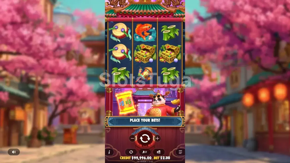 Segunda tela de jogo base da Lucky Panda mostrando multiplicadores ativos