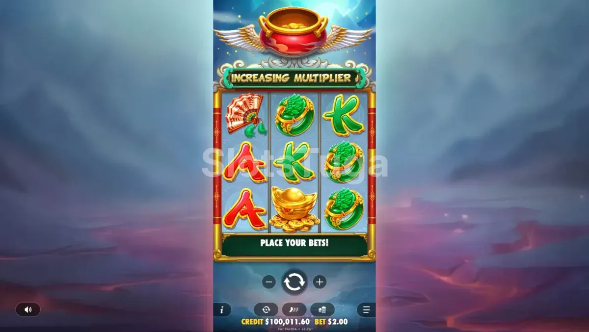 Tela principal do jogo Lucky Phoenix com os três rolos centrais