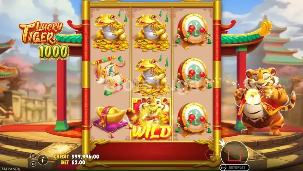Segunda tela de gameplay da Lucky Tiger 1000 mostrando combinações vencedoras