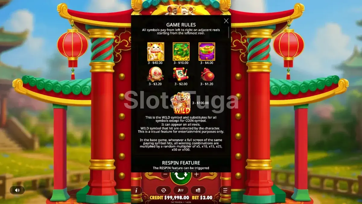 Tabela de pagamentos completa da Lucky Tiger Gold