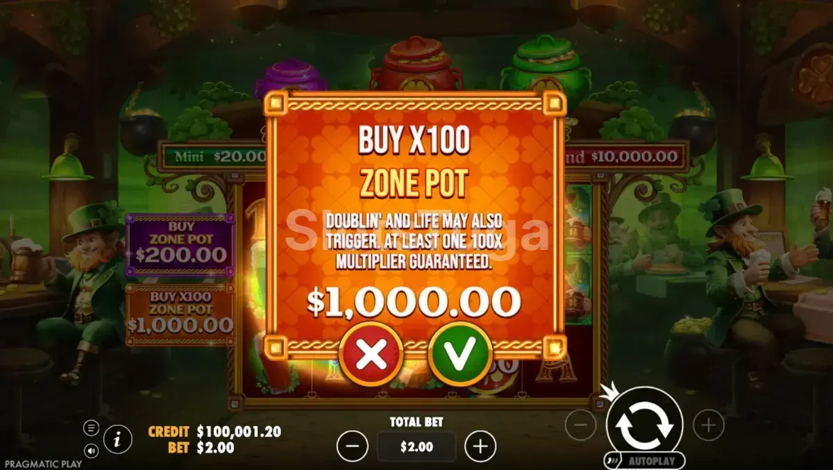 Tela de compra de bônus do Lucky's Wild Pub 2 com opções disponíveis