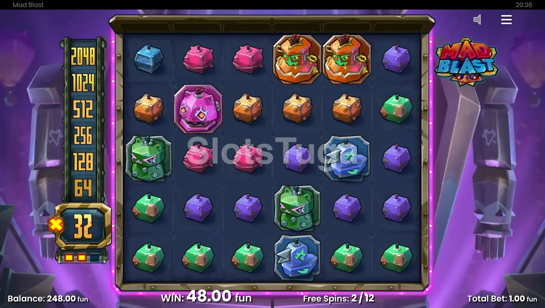 Modo de rodadas grátis do Mad Blast com multiplicadores ativos