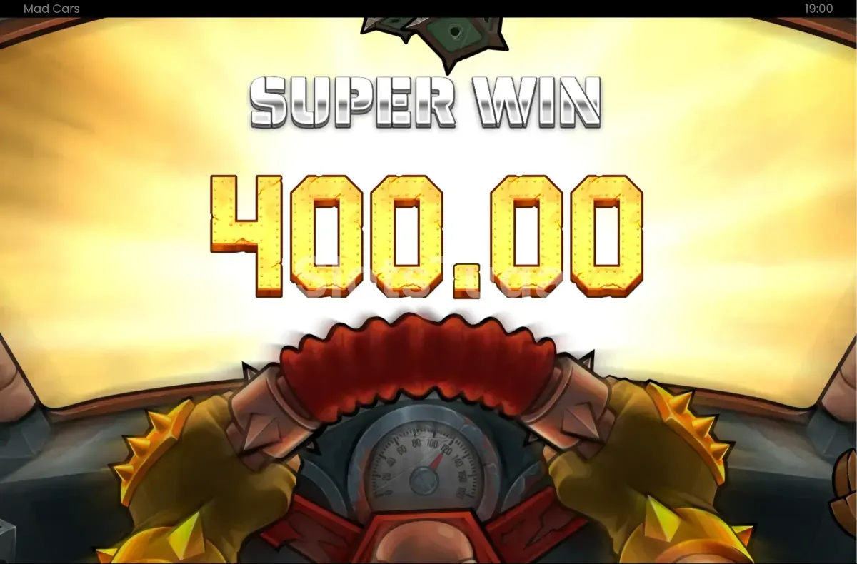 Grande vitória na slot Mad Cars com animação de big win