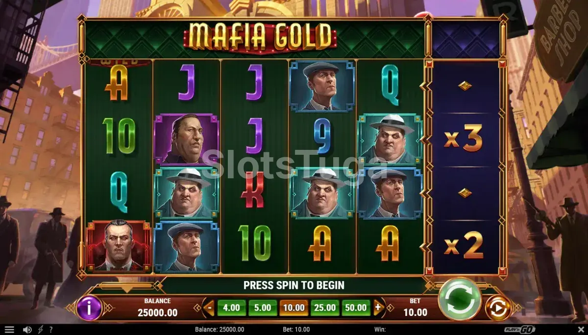 Jogo base da Mafia Gold com rolos e personagens da máfia
