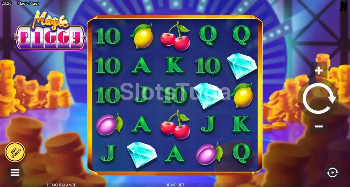 Tela principal do slot Magic Piggy com porquinhos e símbolos mágicos