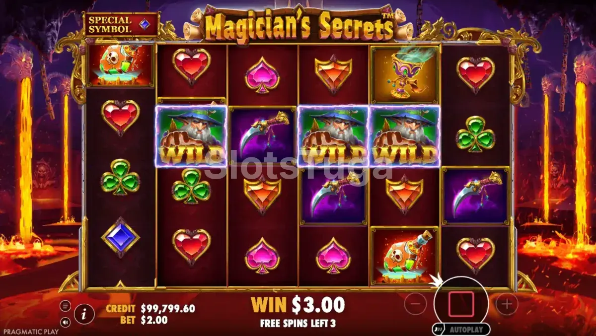 Round de giros grátis da Magician's Secrets com wilds expansivos ativados
