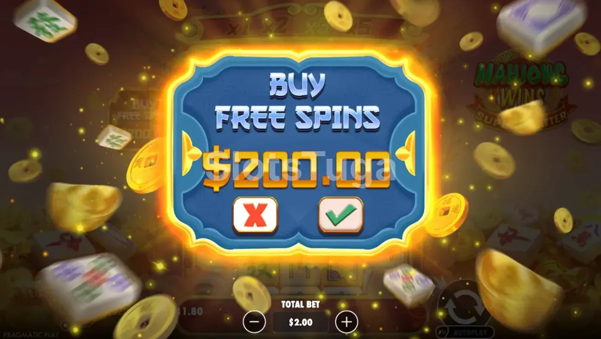 Tela de compra de bônus da Mahjong Wins Super Scatter com as opções disponíveis