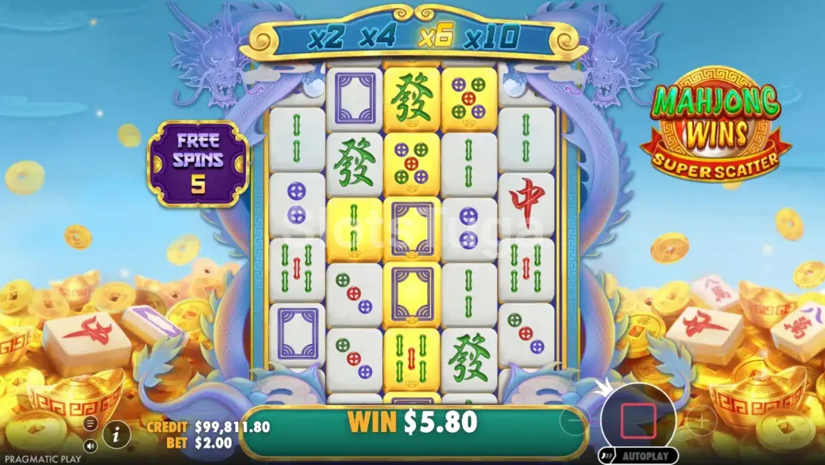 Rodadas grátis da Mahjong Wins Super Scatter com multiplicadores ativos