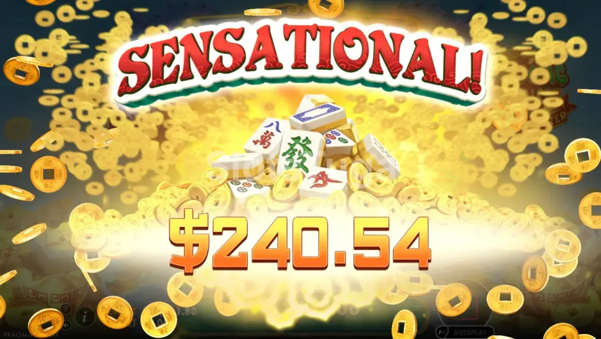 Tela de grande vitória na Mahjong Wins Super Scatter com animação de celebração