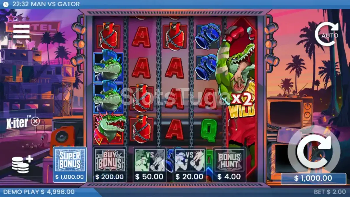 Menu de compra de bonus X-iter do Man vs Gator com cinco opções disponíveis