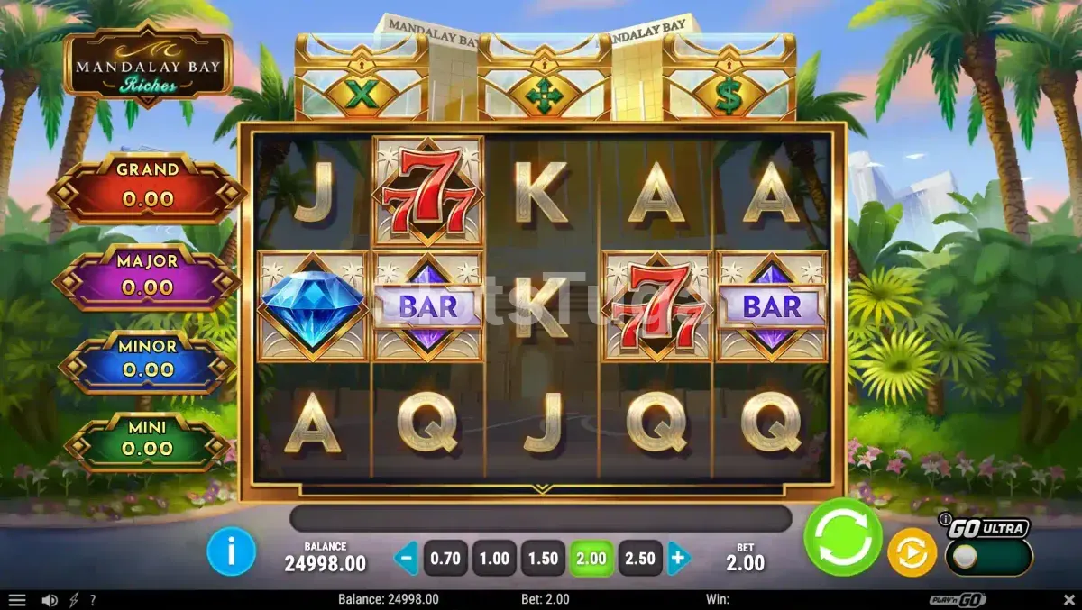 Jogo base da Mandalay Bay Riches com símbolos dourados