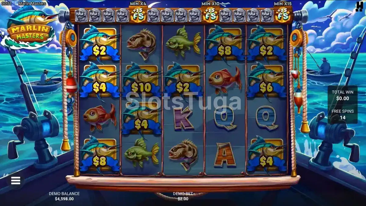 Giros grátis em ação na slot Marlin Masters