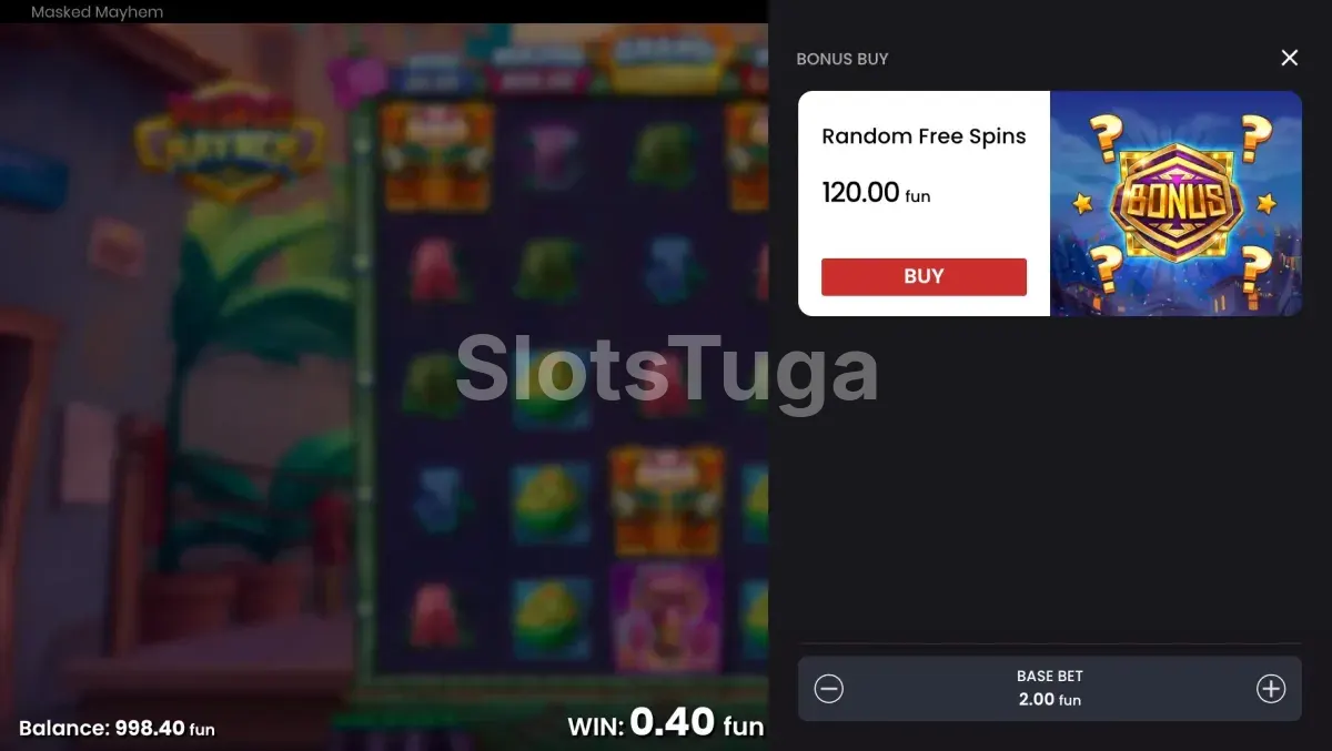 Tela de compra de bônus na slot Masked Mayhem