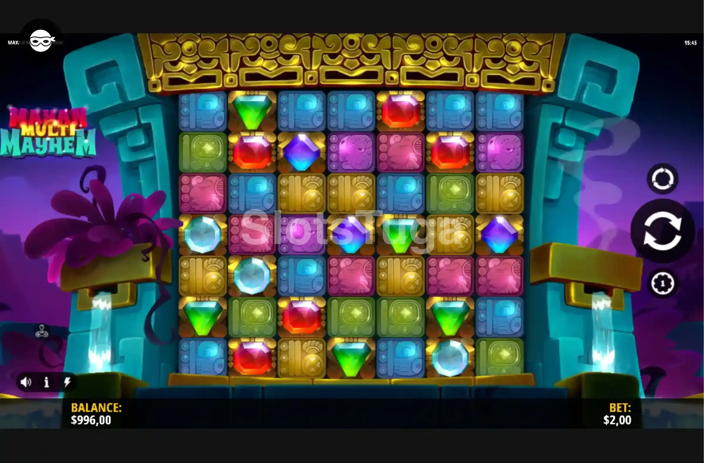 Segunda tela do jogo base da Mayan Multi Mayhem mostrando multiplicadores ativos