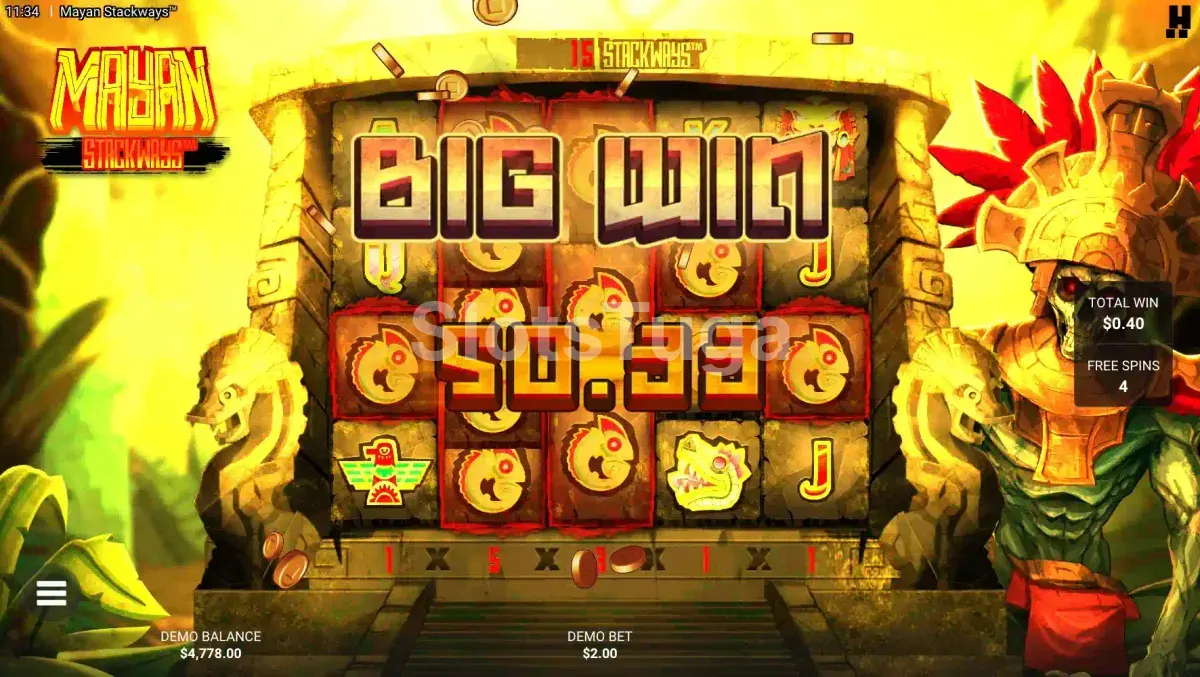 Grande vitória no Mayan Stackways com multiplicador alto na tela