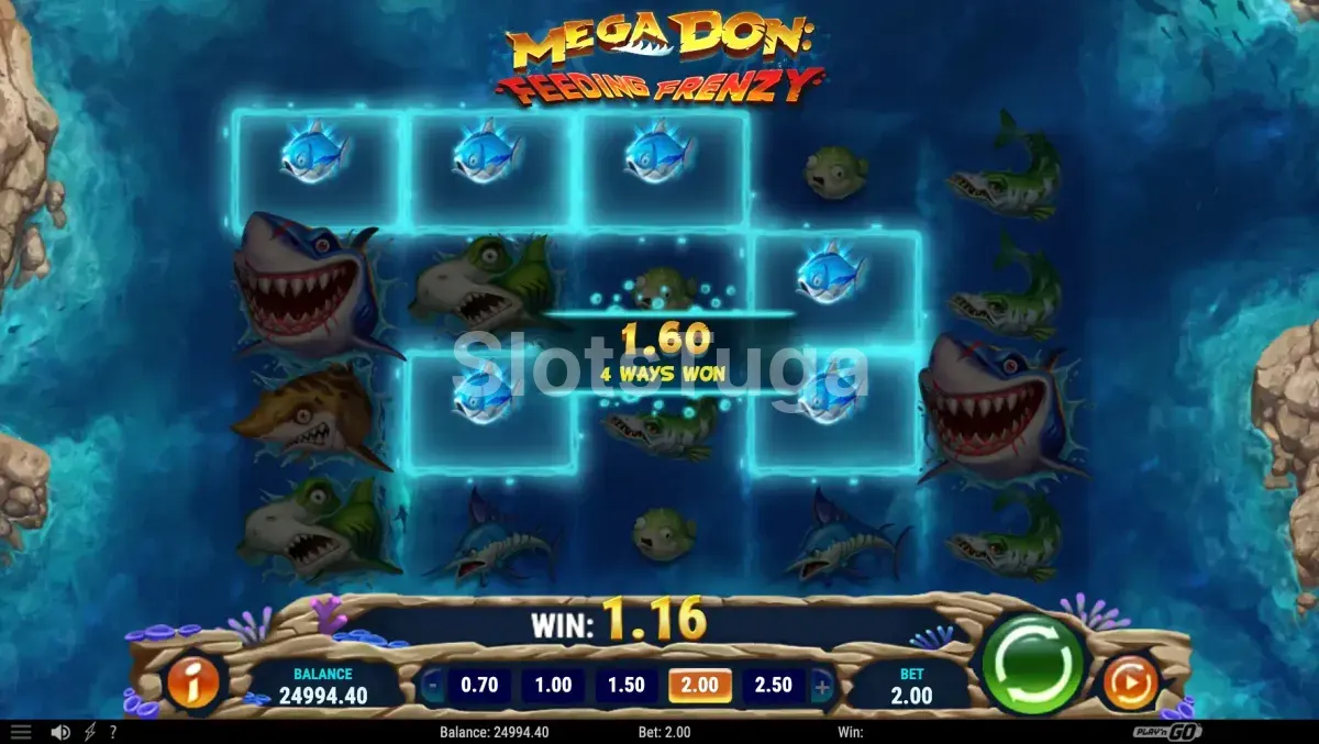 Rodadas grátis Shark Feast em andamento na slot Mega Don Feeding Frenzy
