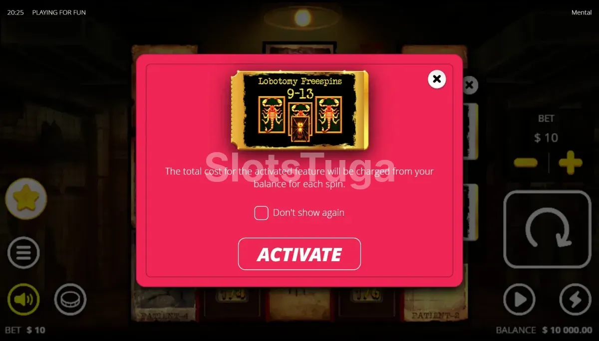 Tela de compra de bônus da slot Mental com opções disponíveis