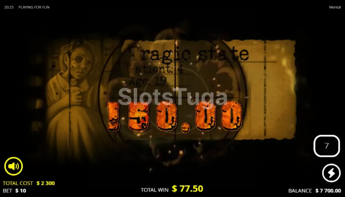 Tela de grande vitória na slot Mental com multiplicador elevado
