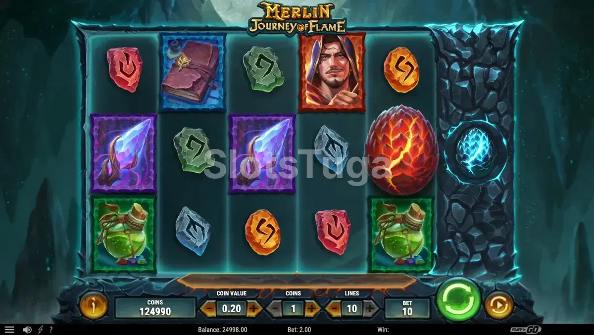 Visão geral do jogo base no Merlin Journey of Flame